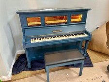 Broadwood Upright Piano In Craig &:Rose Blue With Matching Duet Stool 