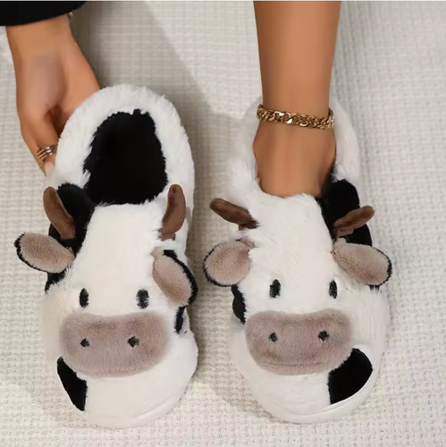 Soft cow slippers for women - cow,