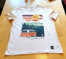 Official VW Campervan Cotton T-Shirt - Retro Style - Beige - Mens UK Size Large