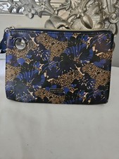 Karen Millen Bag Blue And Animal Cheetah Print Make Up Clutch 9.5 x 6.5" Zip Up