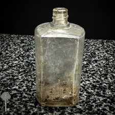 ANTIQUE SQUARE APOTHECARY BOTTLE - VINTAGE PHARMACY GLASSWARE IRIDESCENT GLASS