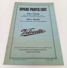 Velocette Motor Cycle Company 1981 Spare Parts List 500/350cc Models Tradebook