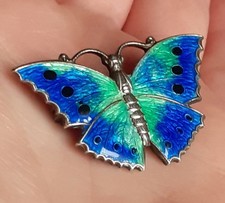 Silver Enamel Butterfly Brooch Early 20th Century Stamped SILVER 32mm 5.5g