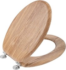 RRP £40 NEW Solid Oak Wood Toilet Seat Antibacterial Non Slip Adjustable Hinges