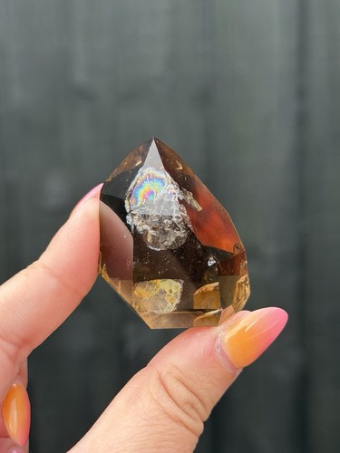 Smokey lemurian quartz point - quartz,