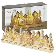 Wooden LED Light Up Winter Village Christmas Scene Table Ornament Festive Décor