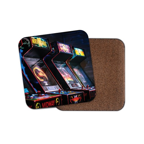 Retro arcade coin slot coaster - arcade,