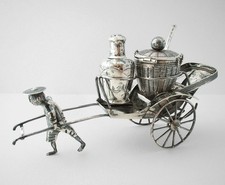 Chinese Export Silver Rickshaw Cart Cruet Set Pepper Salt Mustard Pot Tuck Chang