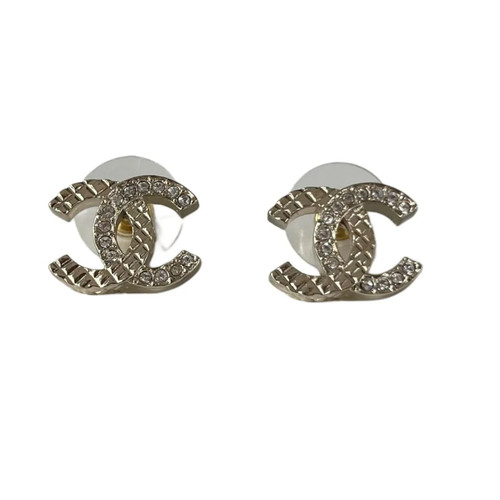 Chanel silver crystal stud - chanel,