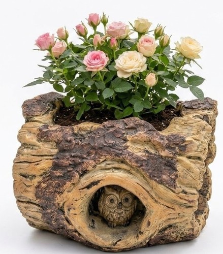 Cement log owl planter outdoor - cement,