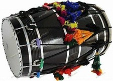 Indian Musical Mango Wood Punjabi Bhangra Dhol Black Surface Free With Bag