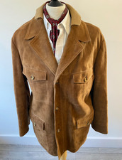VINTAGE mens 70's INDIE/MOD FAB SOFT BROWN SUEDE SAFARI JACKET BLAZER 46"