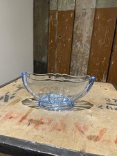Vintage Blue Glass Bagley Mantle Vase 1930's Abstract Design