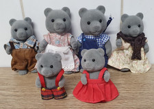 Sylvanian Families Vintage Evergreen Grey Bear Family of 6 ~  1990