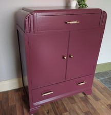 Linen cupboard finished in Mulberry 2 drawers, tallboy storage, Art Deco