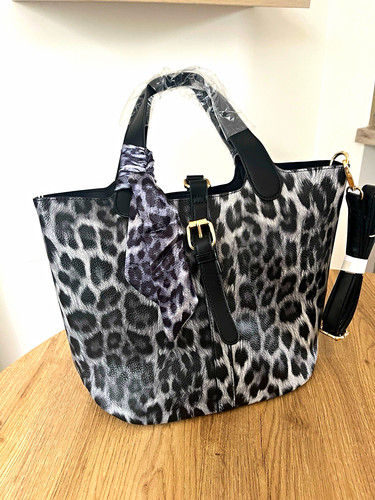 Grey black leopard print tote - grey/black,