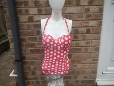 RED/WHITE POLKA DOT PADDED TANKINI TOP SIZE 32C/D GOK @TU NWOT