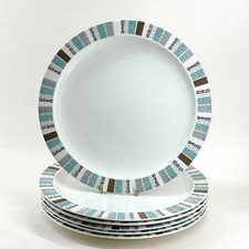 VINTAGE BURLEIGH WARE EDINBURGH DINNER PLATES SET X6 RETRO GEOMETRIC ENGLAND