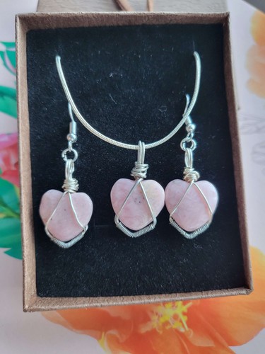 Rhodochrosite heart necklace - rhodochrosite, &