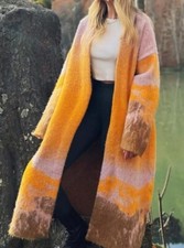 ZARA YELLOW SUNSET CHUNKY LANA WOOL KNIT OPEN LONG DUSTER CARDIGAN COATIGAN COAT