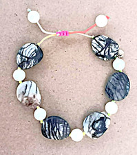LOLA ROSE Vintage Semi Precious Black & Grey Agate Slider Bracelet