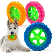 5" Strong Chew Toys for Dogs Pet Play Bite Resistant Rubber TIRE WHEEL Dispenser