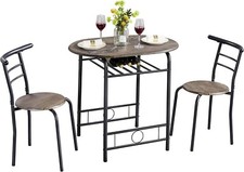 3 Piece Dining Table & Chairs Set with Storage Shelf and Wine Rack Drift Brown
