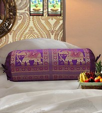 Indian Silk Bolster Purple Cushion Cylinder Yoga Neck Bed Sofa Bolster Cover 30"