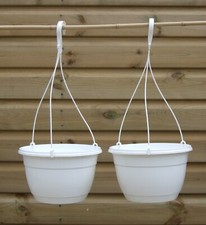 2 x White 27cm Hanging Baskets