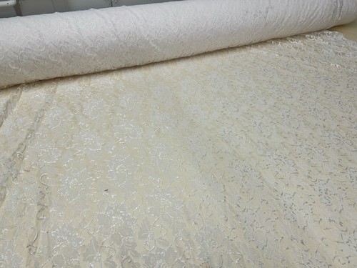 Cream stretch lace fabric
