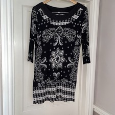 NEXT LADIES' TUNIC TOP BLACK & WHITE SIZE 14