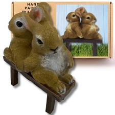 17cm Cute Rabbit on Bench Garden Statue Bunnies Lawn Decoration Figurine with Au...
