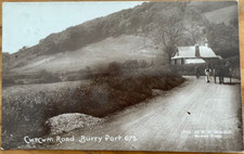 BURRY PORT GWSCWM ROAD MEN WITH HORSE & CART 1915 BURRY PORT SMALL CIRCLE RP