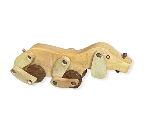 Handcrafted wooden dog with - wooden,