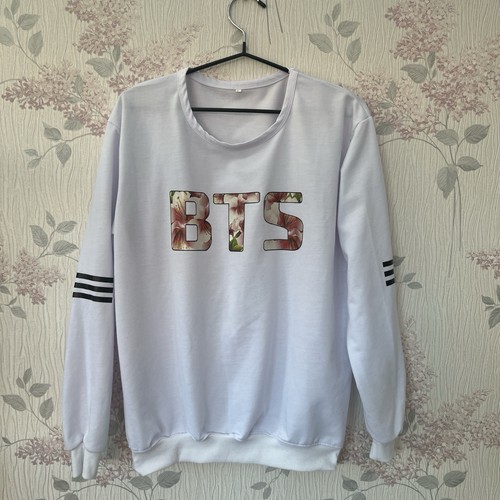 White bts sweatshirt with - bts,