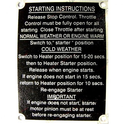 Starting instruction plate - instruction, for