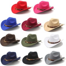 Women Mens Hat Cowgirl Cowboy Wild West Hats Western Headwear Wide Brim Cap UK