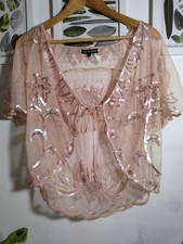 Jupi Boutique Pink Sequin Beaded Evening Bolero Size 14 Beautiful Condition