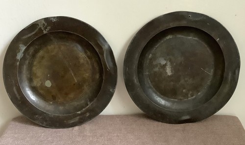Pair antique pewter plates - antique,
