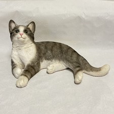 Large Vintage Leonardo Grey Tabby Cat Laying Down 10” Long, 5” Tall