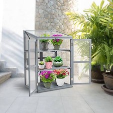 BIRCHTREE Greenhouse Wooden Frame 3 Tier Flower Vegetable Planting Cupboard Grey