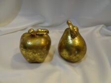 Set of 2 Vintage Golden Gilded Ceramic Pear & Apple 4" ART DECO Gold Large
