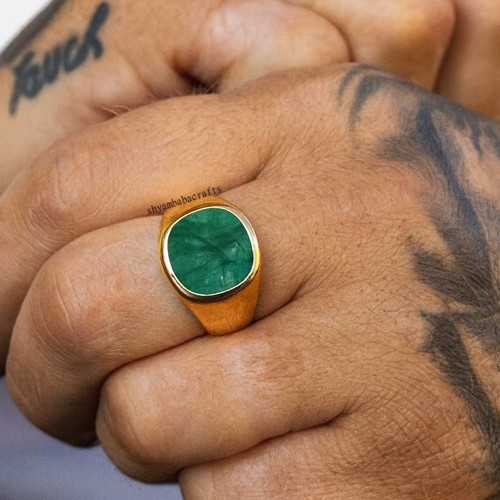 Green emerald cushion cut - green, ring