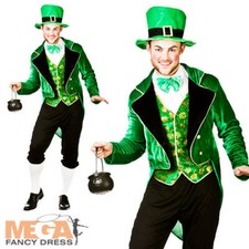 Deluxe Leprechaun + Hat Mens Fancy Dress Irish St Patricks Day Adults Costume