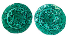Set x2 Vintage Majolica Green