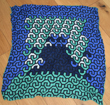 VINTAGE RICHARD ALLAN BLUE GREEN GEOMETRIC SILK SCARF SQUARE