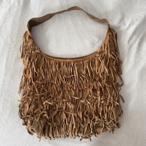 Tan suede fringe slouchy - , tote