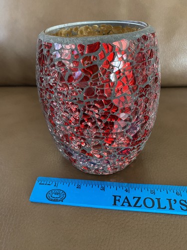 Red mosaic crackle glass vase - glass,