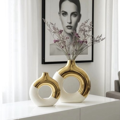 Ceramic vase white - and, gold