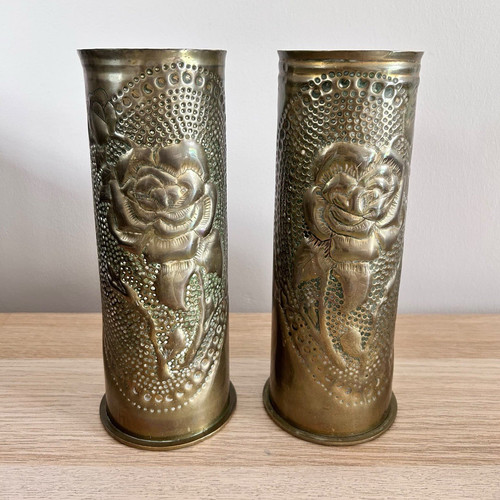 Wwi trench art pair brass - trench,
